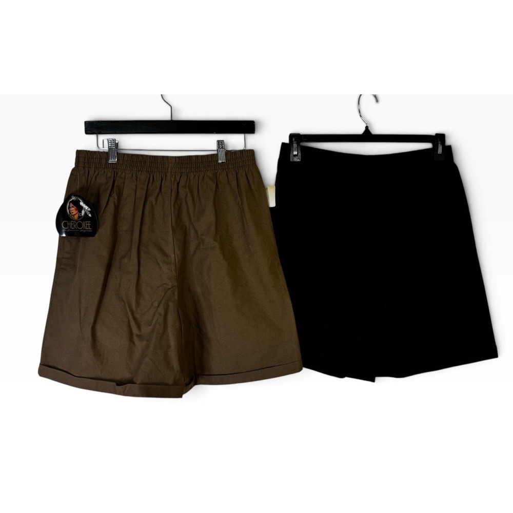 Cherokee Women Mom Shorts 14 Elastic High Waist Lot Of 2 Black Beige No Pockets